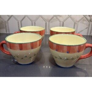 Vintage Pfaltzgraff Napoli Hand Painted Floral Stoneware - Set Of Four Cups